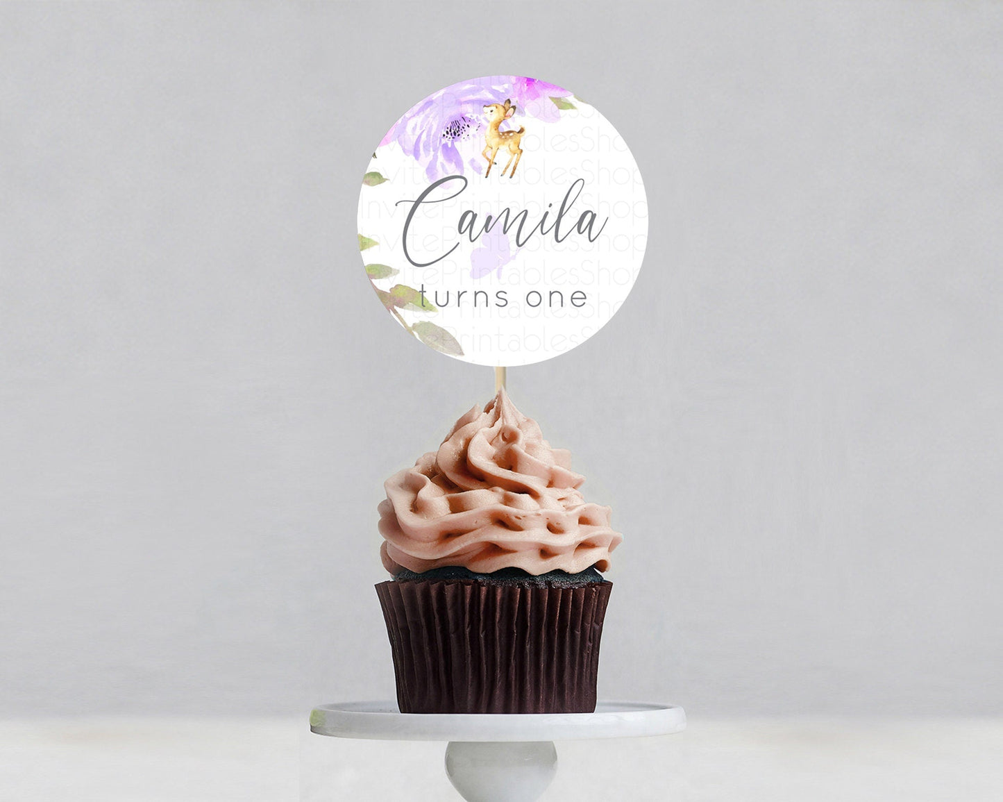 Fawn Cupcake Toppers Deer Cupcake Toppers Enchanted Forest Party Butterfly Pastel Flowers Woofland Cupcake Toppers First Birthday D10916