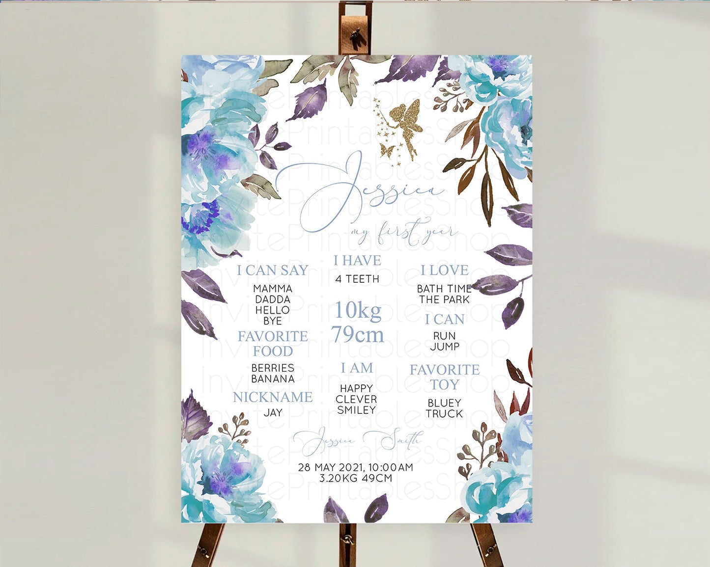 Fairy First Birthday Milestone Poster Fairy Secret Garden Milestone Board Enchanted Garden Pastel Floral Butterfly 1st Birthday Sign D10728