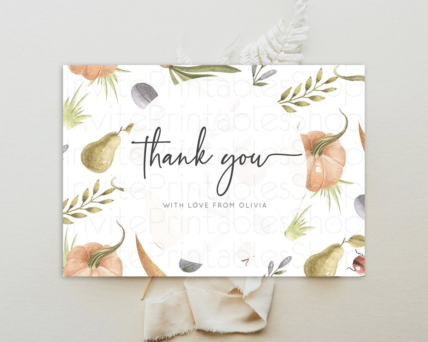 Pumpkin Thank You Card Pear Thank You Ladybug Plum Birthday Thank You Card Vegetable Country Garden Farm Teacher Thank You Template D10543