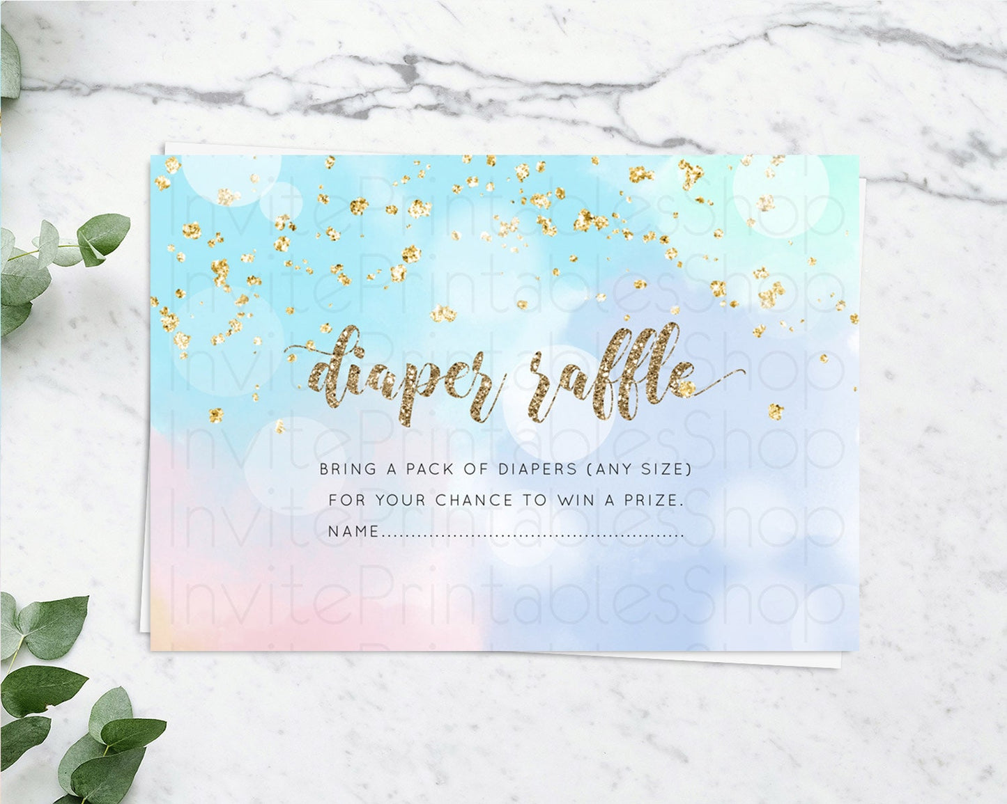 Pastel Diaper Raffle Card Pastel Rainbow Diaper Raffle Insert Colorful Ombre Watercolor Diaper Ticket Confetti Glitter Raffle Game D10367