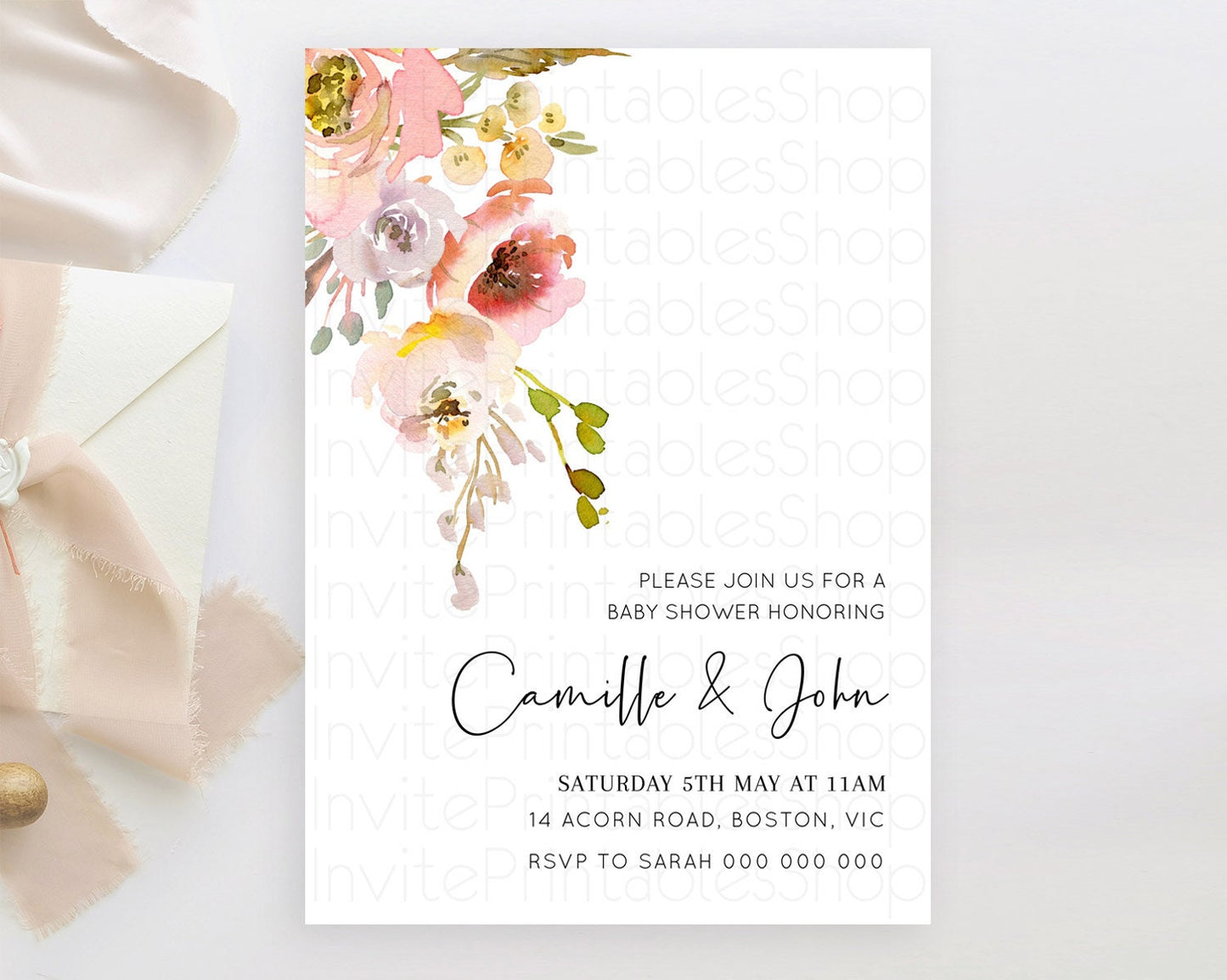 Wildflower Baby Shower Invitation Secret Garden Baby Shower Invitation Pastel Flowers Invite Enchanted Garden Shower Floral Theme D10194