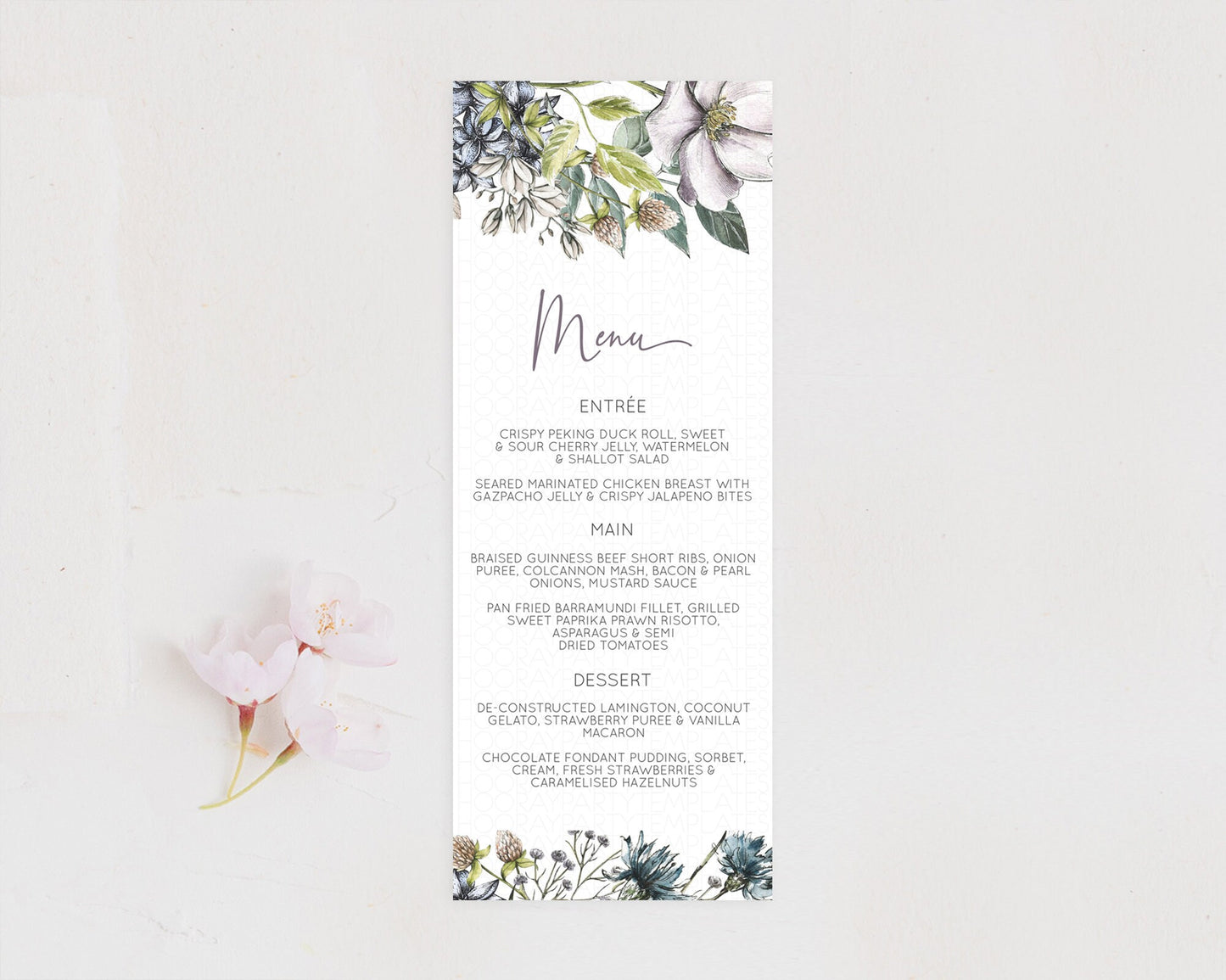 Secret Garden Menu Wildflower Menu Template Pastel Flower Garden Table Decor Boho Floral Dinner Dessert Floral Party Food Menu D10501