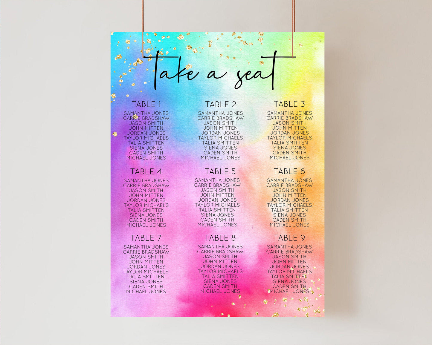 Rainbow Seating Chart Ombre Watercolor Seating Sign Tie Dye Sprinkles Colorful Pastel Guest Seating Wedding Christening Birthday Baptism 509