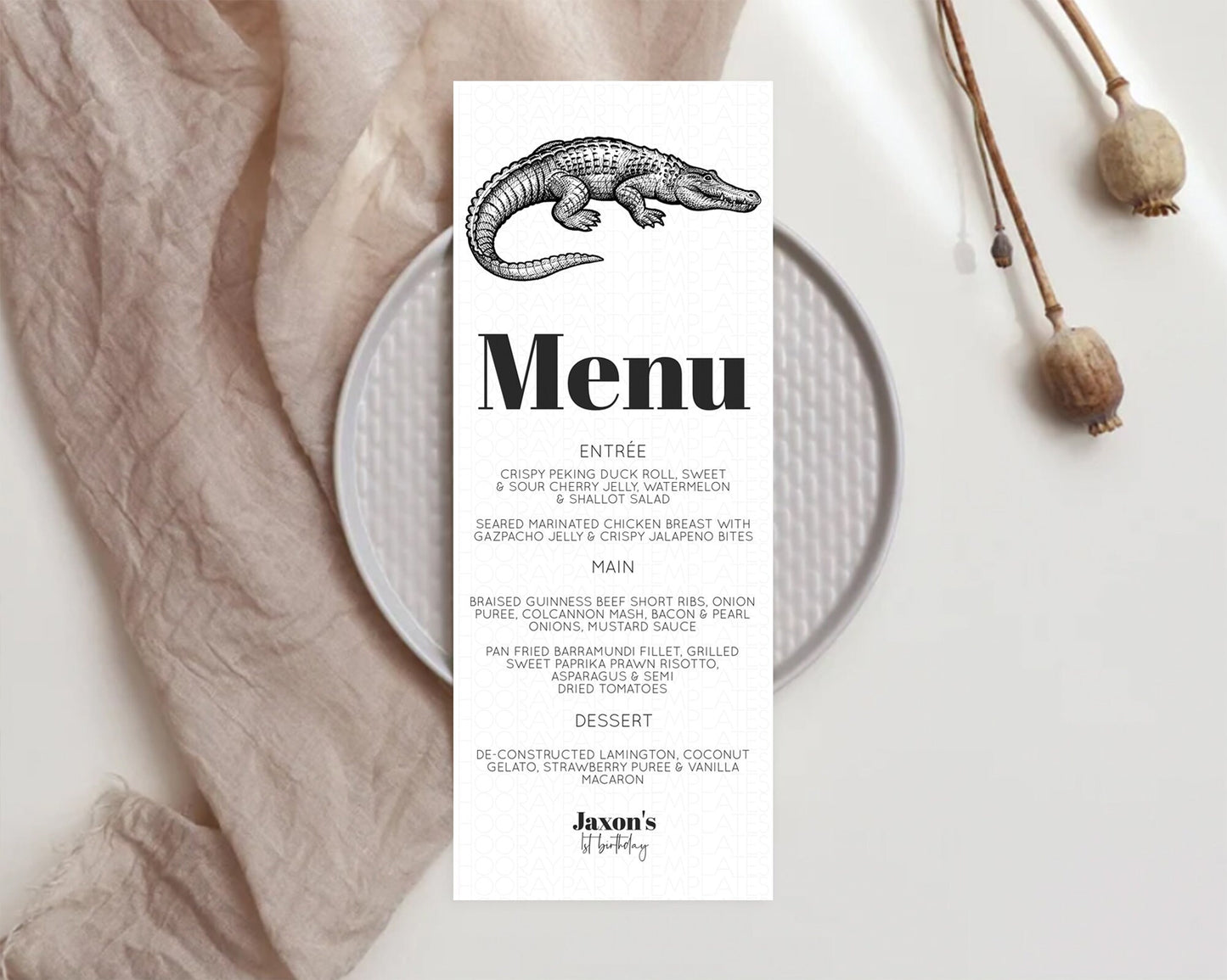 Crocodile Menu Alligator Menu Template Croc Gator Table Decor Croc Gator Dinner Dessert Menu Croc Gator Birthday Party Food Menu D10286