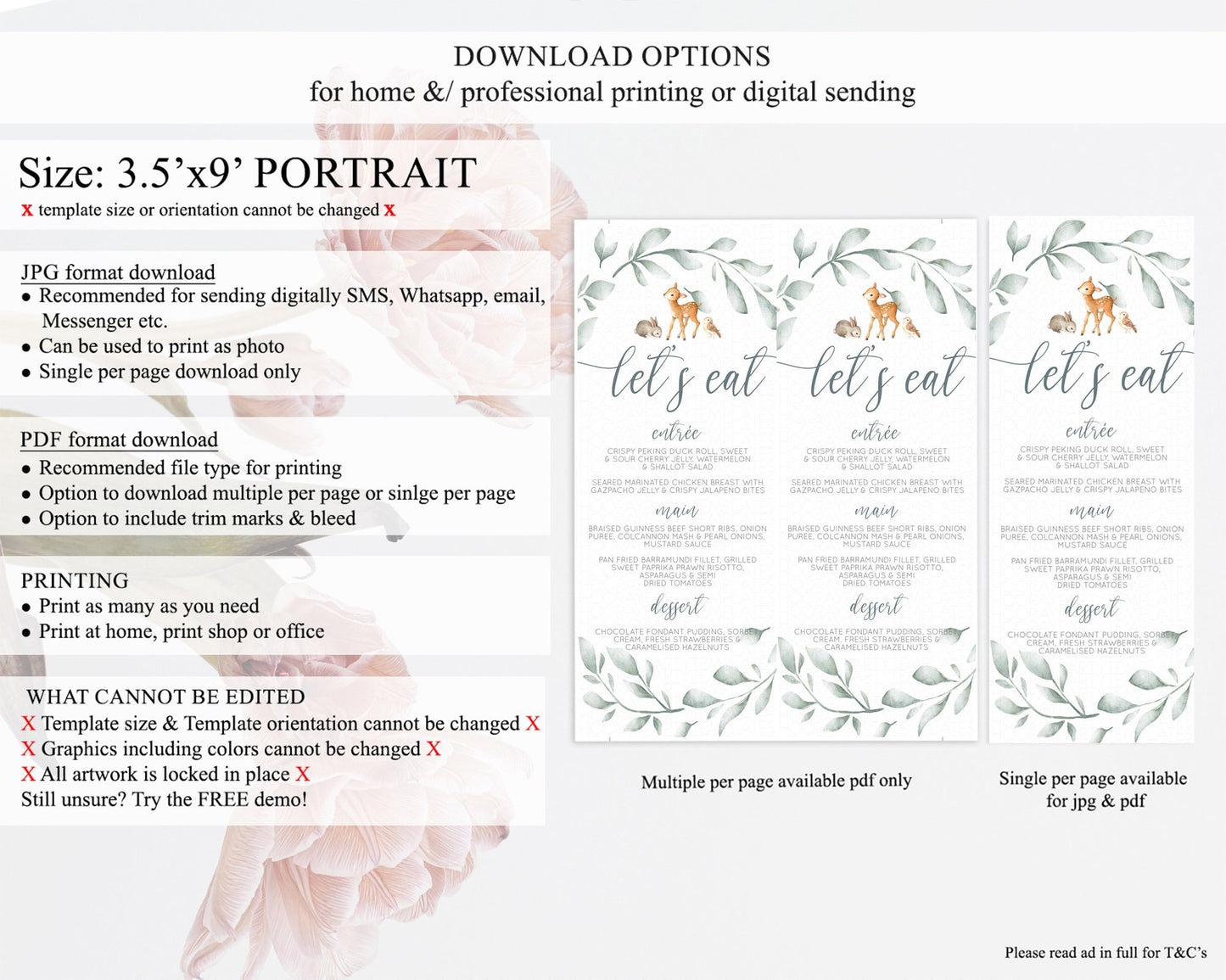 Fawn Menu Deer Menu Template Pastel Floral Deer Table Decor Enchanted Forest Butterfly Floral Dinner Dessert Menu Party Food Menu D10872