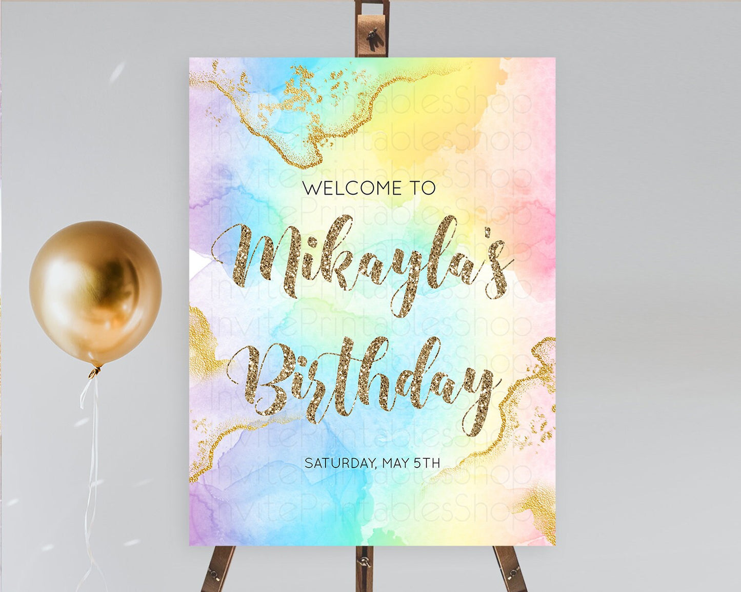 Pastel Welcome Sign Pastel Rainbow Welcome Sign Colorful Rainbow Confetti Watercolor Glitter Pastel First Birthday Welcome Sign D10589