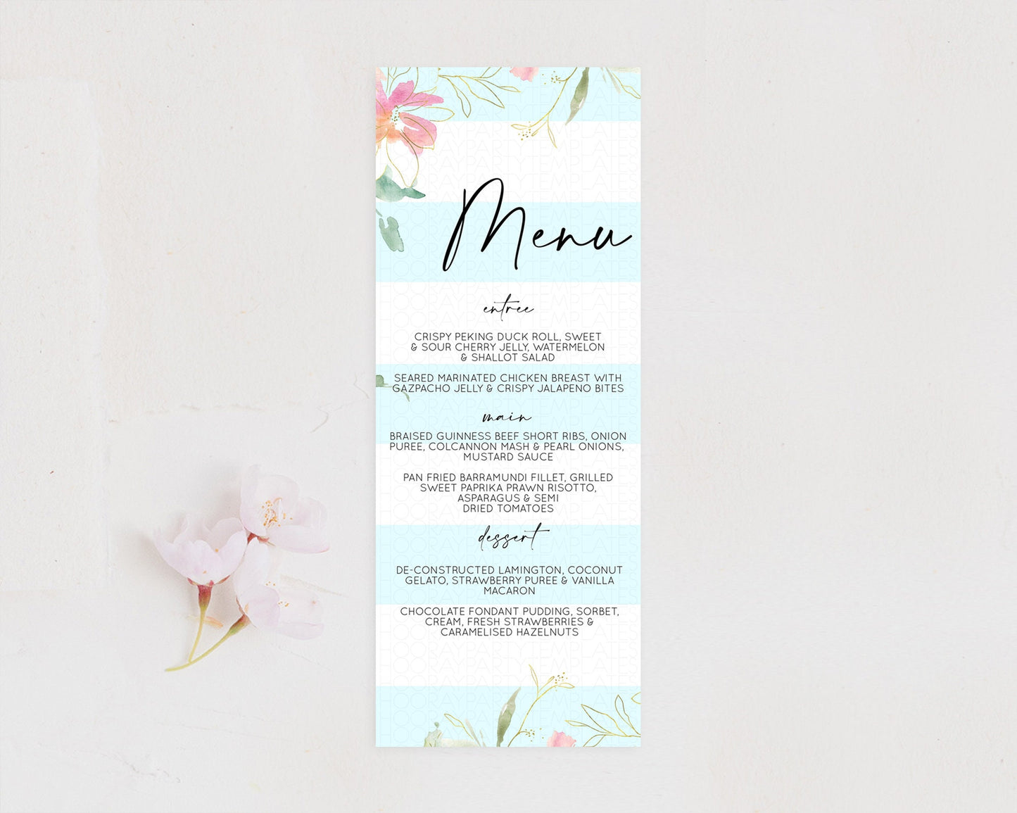 Secret Garden Menu Wildflower Menu Template Pastel Flower Garden Table Decor Boho Floral Dinner Dessert Floral Party Food Menu D10304