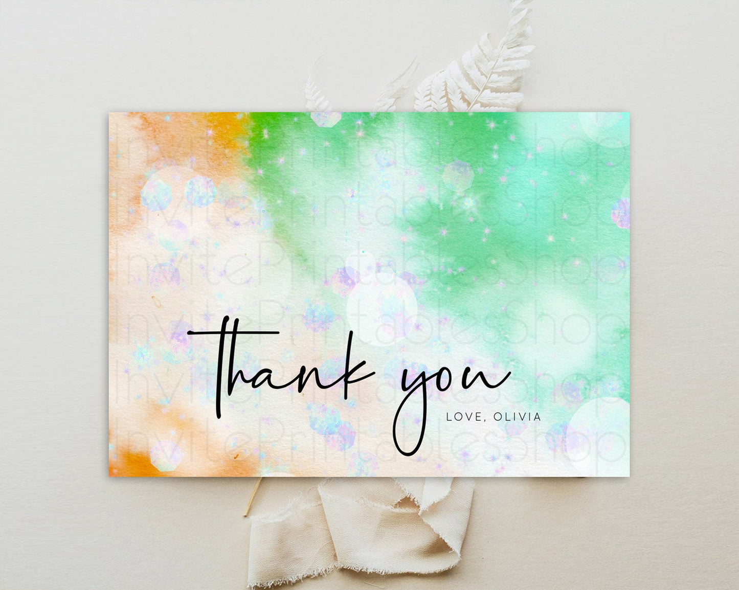 Pastel Thank You Rainbow Thank You Card Colorful Pastel Birthday Thank You Card Confetti Watercolor Pastel Teacher Thank You Cards D10691
