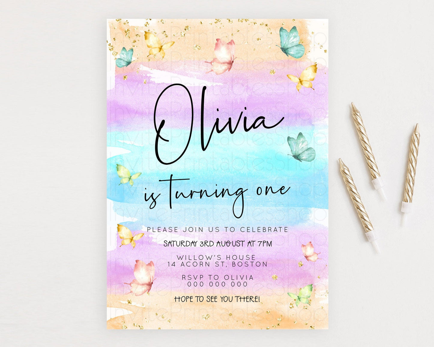 Pastel Butterfly Birthday Invitation Butterfly Birthday Invitation Whimsical Butterfly Enchanted Garden 1st 2nd Birthday Invitation D23178