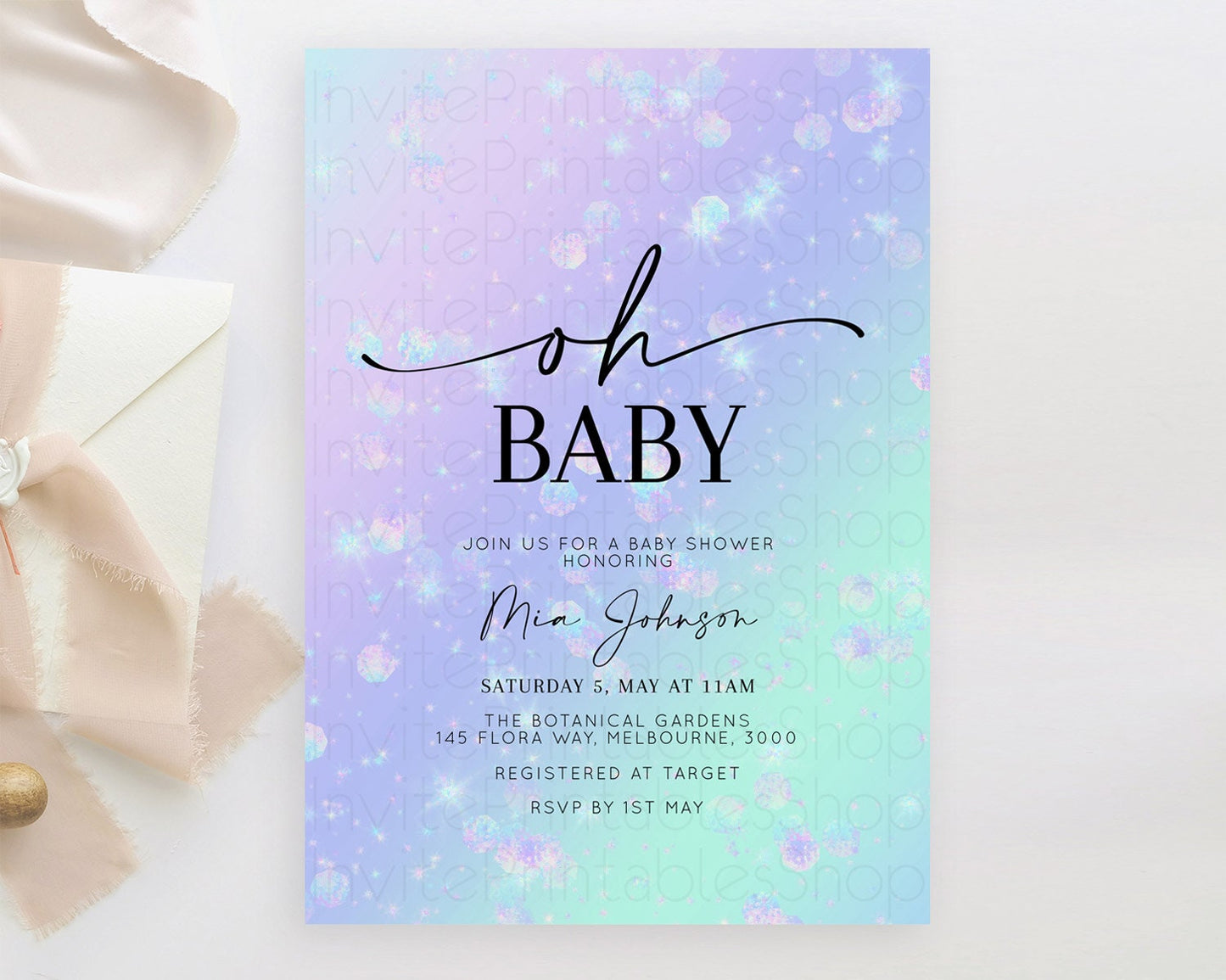 Rainbow Baby Shower Invitation Pastel Rainbow Baby Invitation Pastel Watercolor Invitation Colorful Ombre Sprinkle Shower D10663