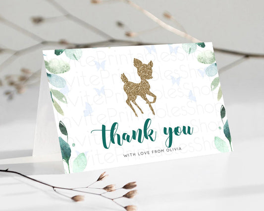 Editable Fawn Thank You Deer Thank You Card Pastel Floral Deer Birthday Than