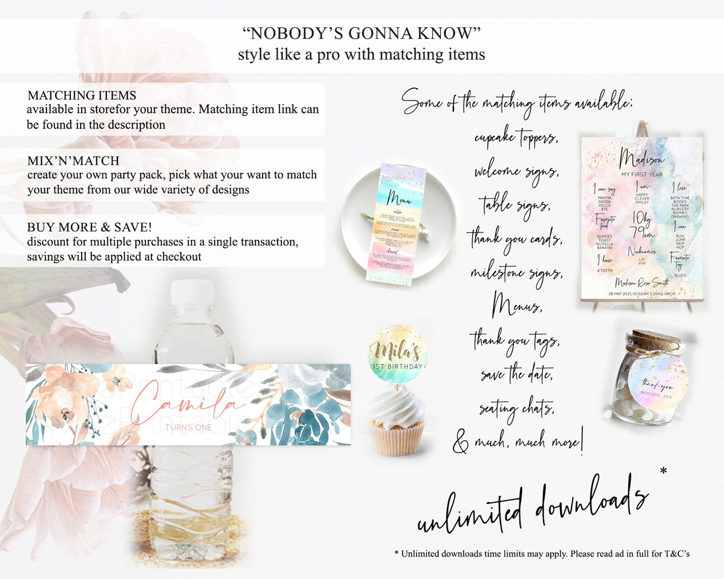 Wildflower Water Label Template Secret Garden Water Label Pastel Floral Garden Party Decor Boho Flowers Birthday Baby Shower Wedding D10190