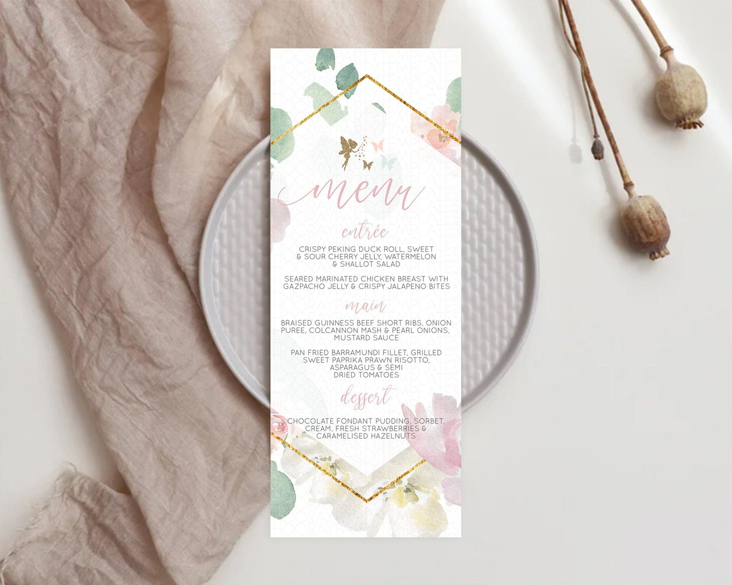 Fairy Menu Fairy Menu Template Enchanted Garden Pastel Floral Butterfly Table Decor Fairy Secret Garden Dinner Dessert Food Menu D10965
