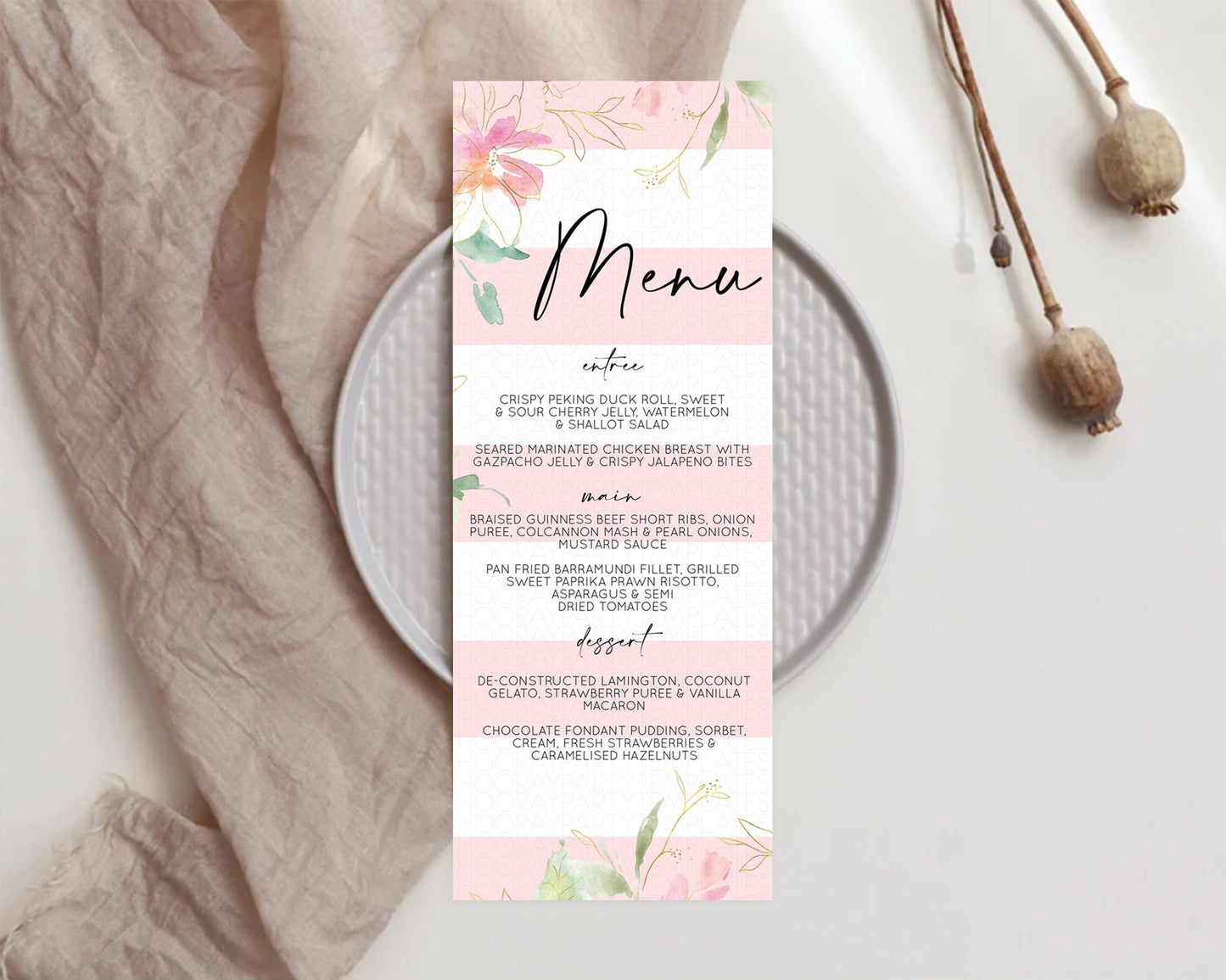 Secret Garden Menu Wildflower Menu Template Pastel Flower Garden Table Decor Boho Floral Dinner Dessert Floral Party Food Menu D10301