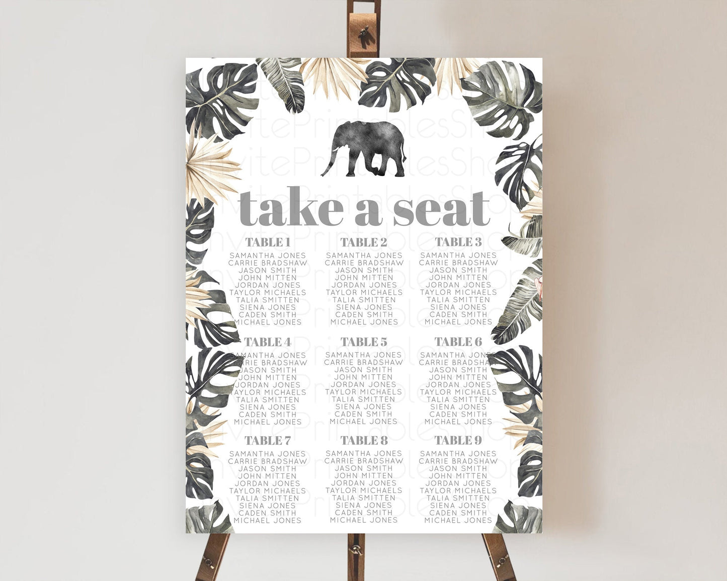 Elephant Seating Chart Elephant Seating Sign Elephant Party Safari Adventure Elephant Take A Seat Elephant Décor Zoo Fern Palm Leaf D10803