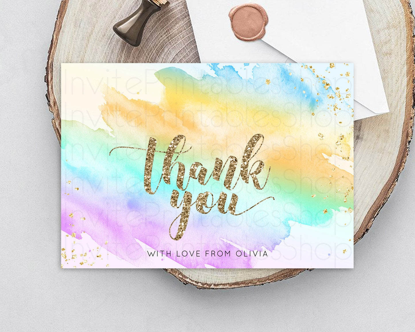 Pastel Thank You Rainbow Thank You Card Colorful Pastel Birthday Thank You Card Confetti Watercolor Pastel Teacher Thank You Cards D10426