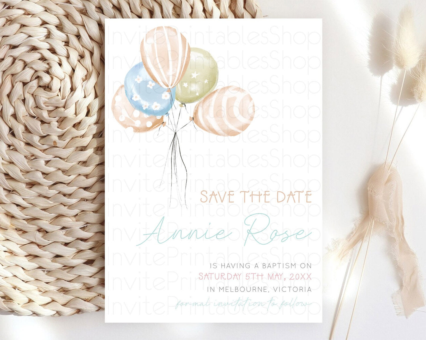 Pastel Balloons Save The Date Rainbow Confetti Balloon Party Colorful Balloon Save The Date Template Birthday Baby Shower Baptism  D22999