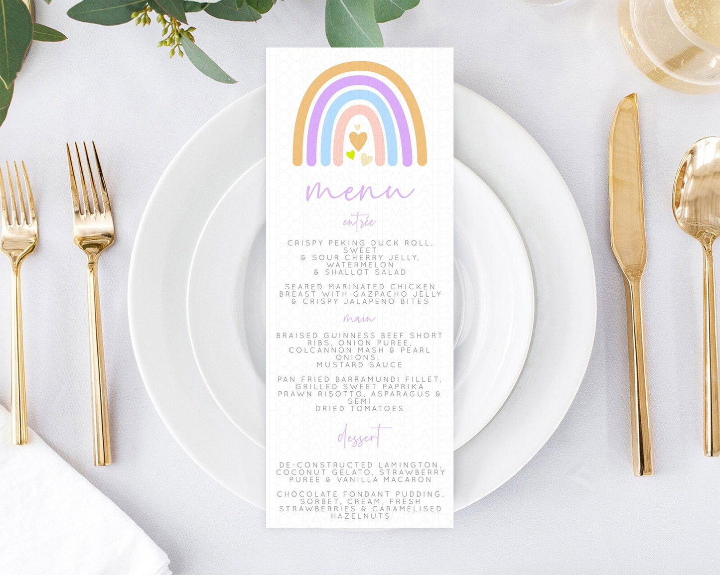 Pastel Rainbow Menu Boho Rainbow Menu Template Rainbow Boho Table Decor Pastel Rainbow Dinner Dessert Menu Rainbow Party Food Menu D10238