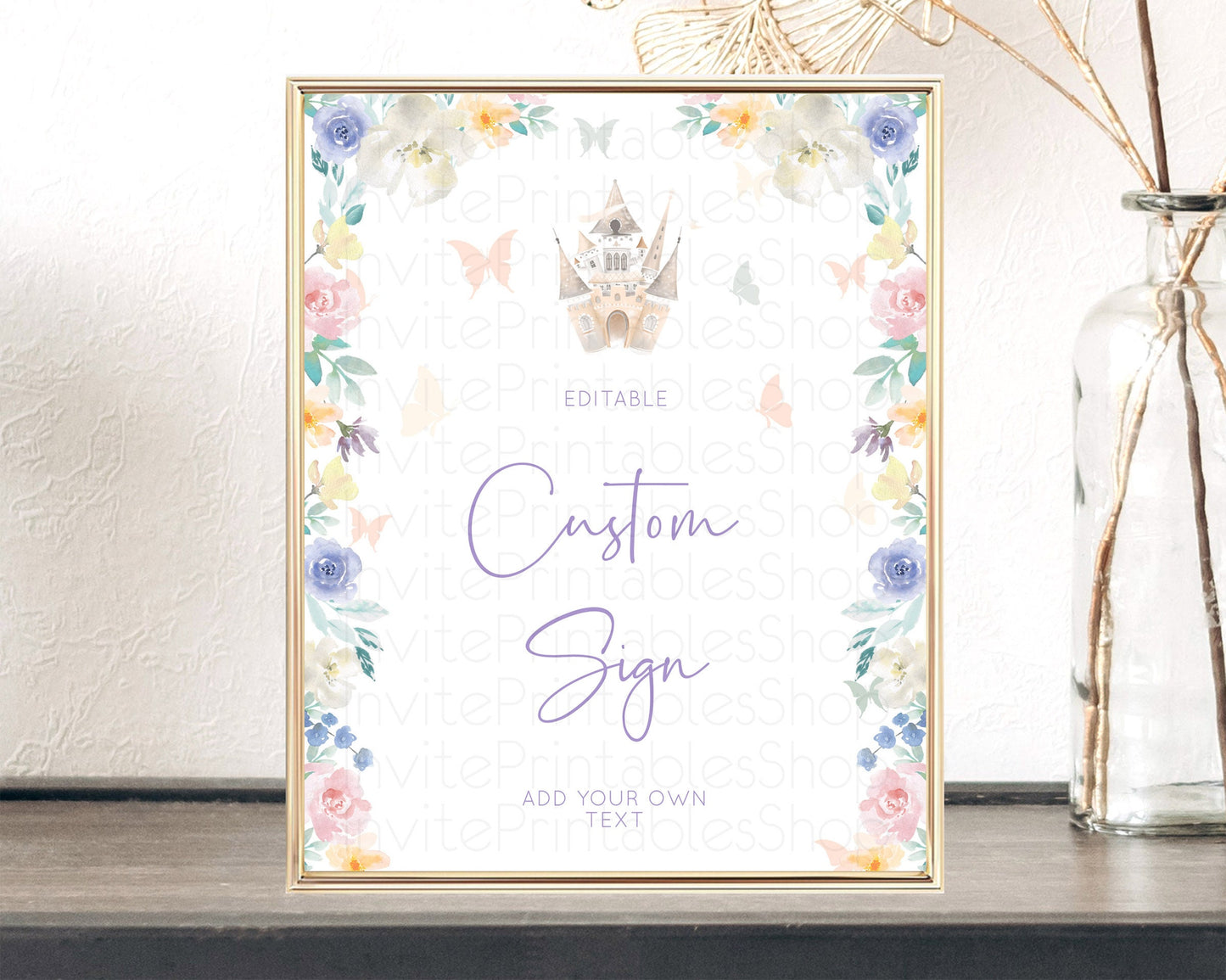 Editable Princess Party Table Sign Decor Secret Garden Enchanted Castle Past