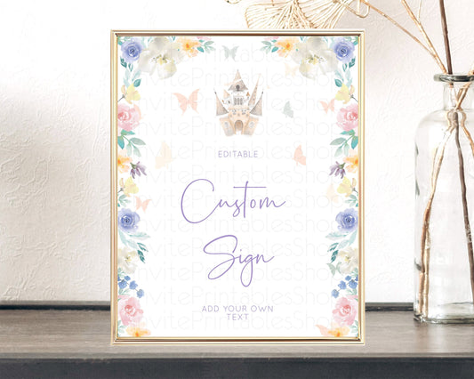 Editable Princess Party Table Sign Decor Secret Garden Enchanted Castle Past
