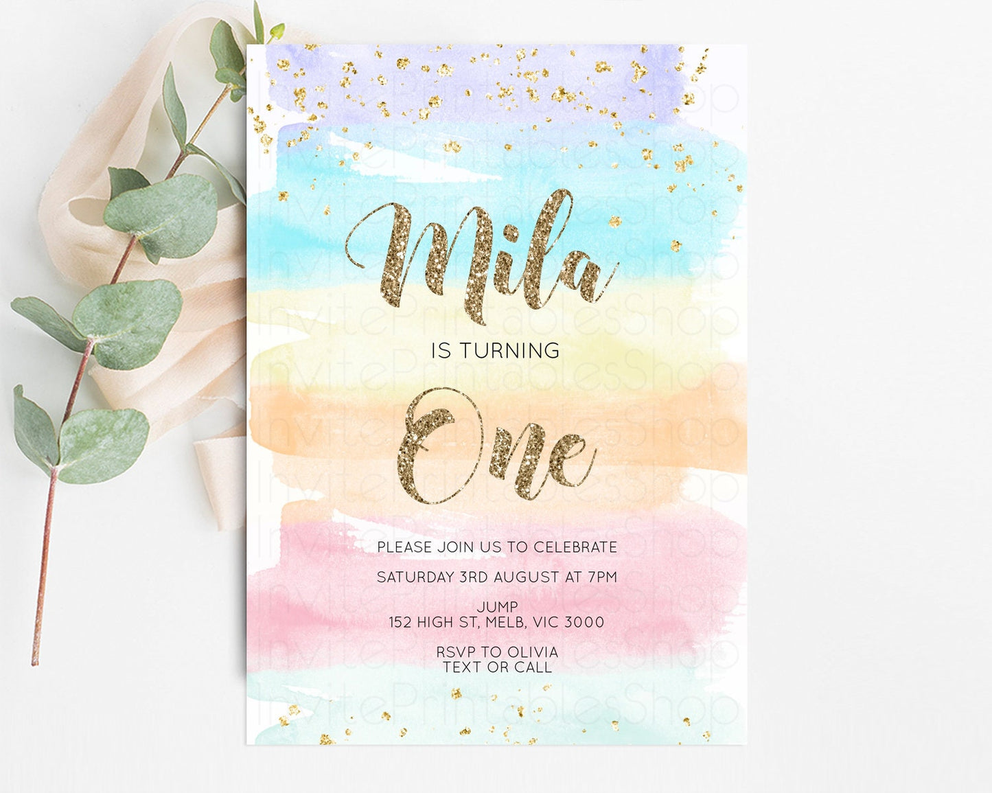 Rainbow Birthday Invitation Pastel Rainbow Birthday Invitation Ombre Watercolor Invite Colorful Splash Glitter Sprinkles 1st 2nd 3rd 525