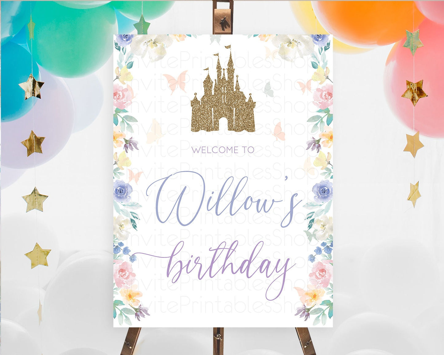 Princess Birthday Welcome Sign Castle Welcome Board Secret Garden Enchanted Castle Pastel Floral Garden First Birthday Welcome Sign D10931