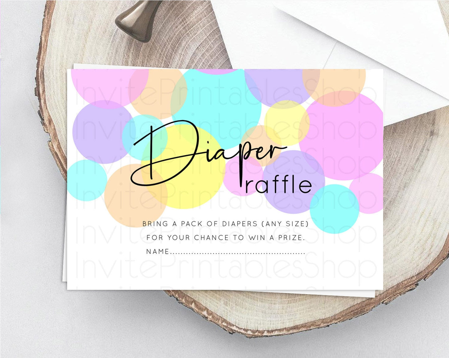 Rainbow Diaper Raffle Card Pastel Sprinkles Diaper Raffle Insert Rainbow Confetti Diaper Ticket Colorful Bubbles Pastel Raffle Game D10406