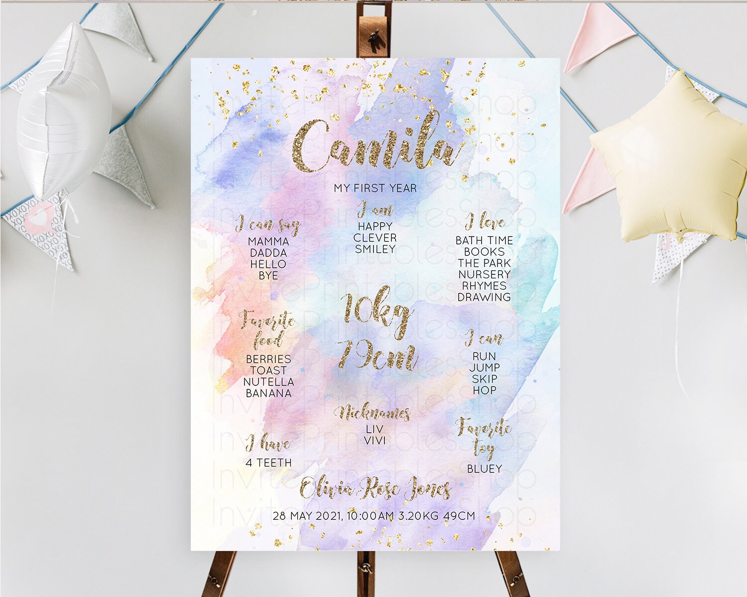 Editable Pastel First Birthday Milestone Board Pastel Rainbow Milestone Post