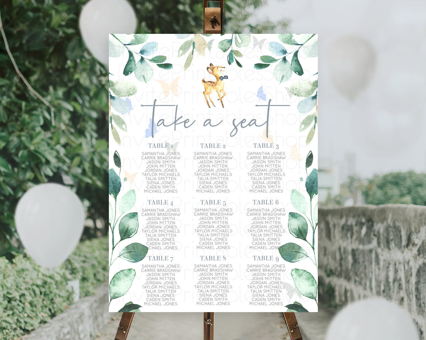 Fawn Seating Chart Deer Seating Chart Enchanted Forest Party Butterfly Pastel Flowers Whimsical Seating Chart Woodland Seating Sign D10767