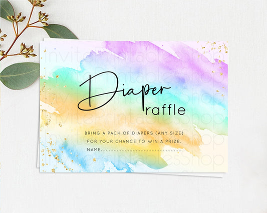 Pastel Diaper Raffle Card Pastel Rainbow Diaper Raffle Insert Colorful Ombre Watercolor Diaper Ticket Confetti Glitter Raffle Game D10427