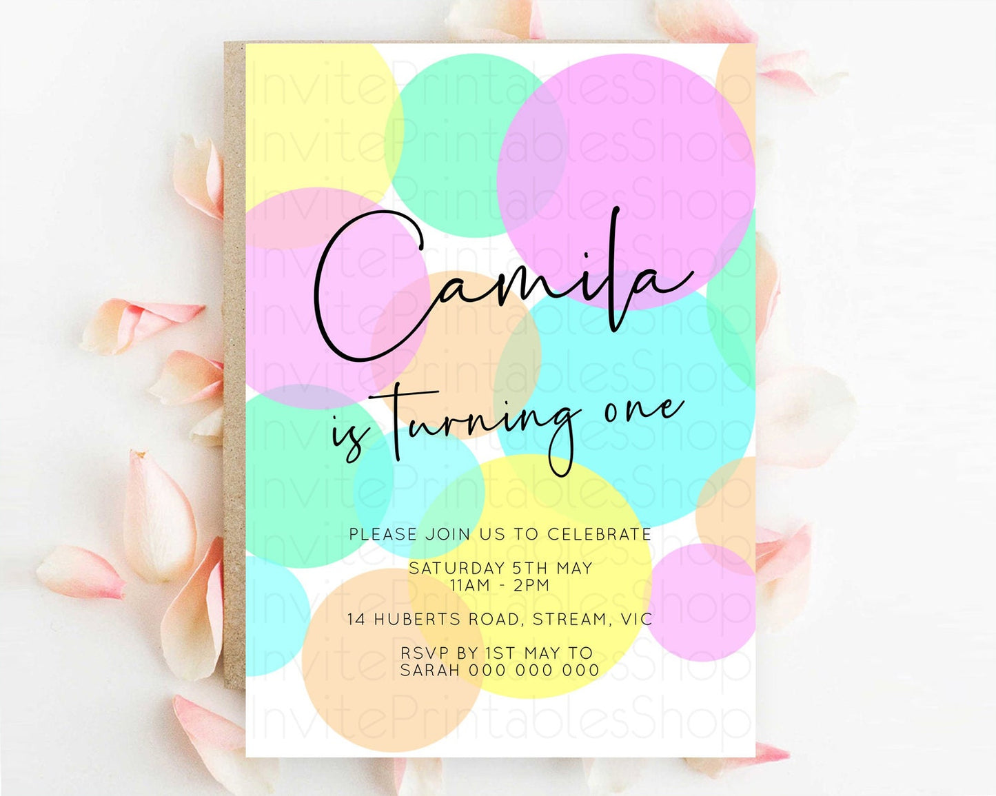 Pastel Birthday Invitation Pastel Confetti Birthday Invitation Bubbles Invitation Colorful Rainbow Confetti 2nd 1st First Birthday D10409