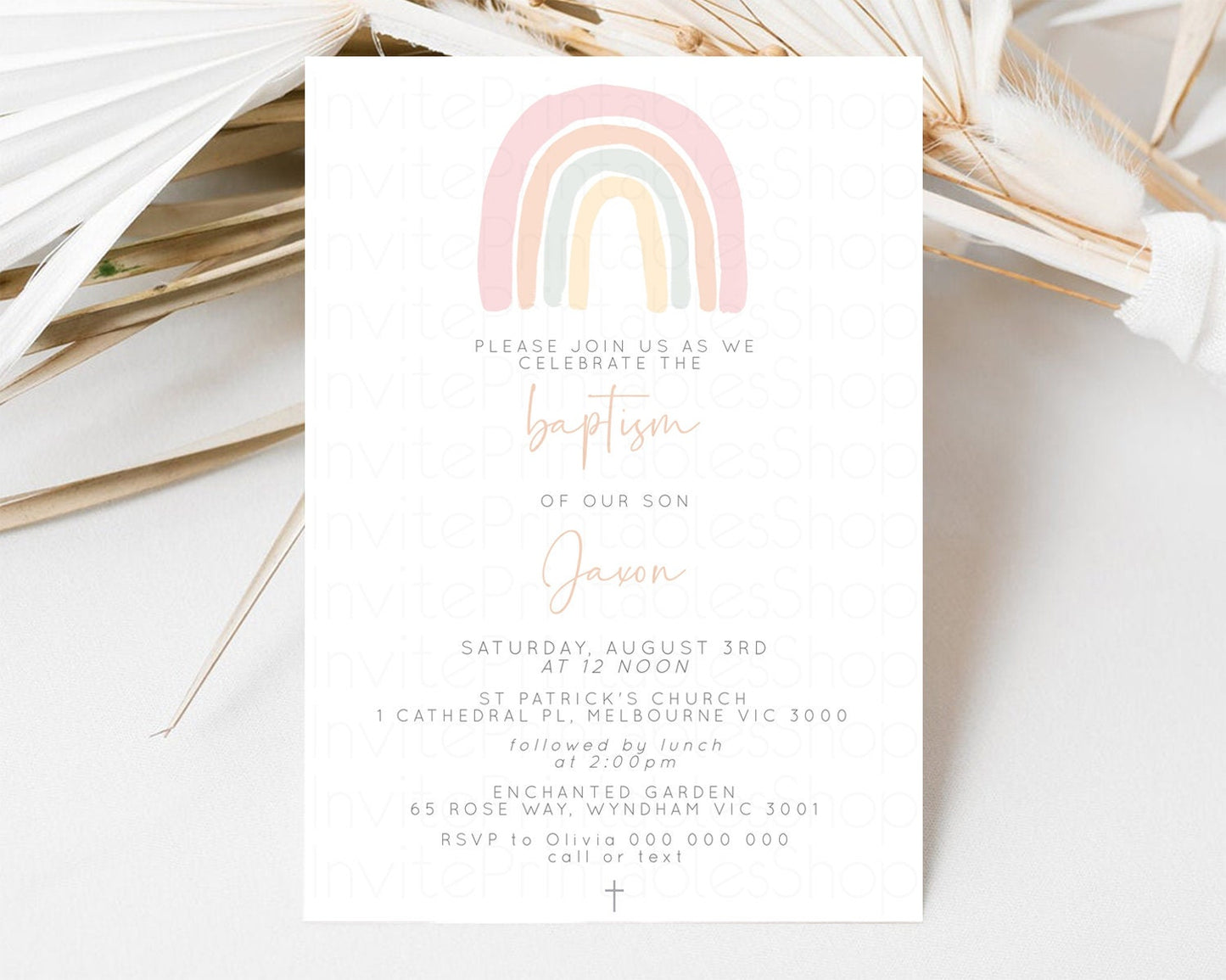 Rainbow Baptism Invitation Pastel Rainbow Christening Invitation Watercolor Rainbow Invite Colorful Rainbow Invite Boho Rainbow Pastel 14