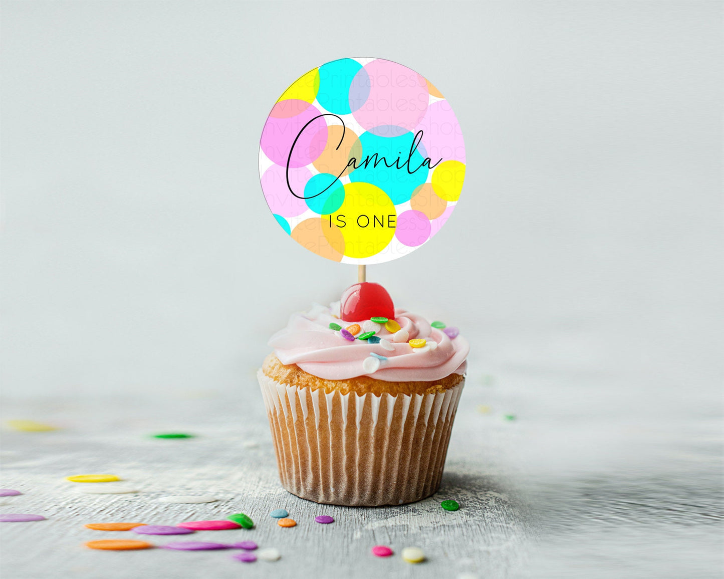 Pastel Cupcake Toppers Pastel Confetti Cupcake Topper Bubbles Sprinkles Colorful Rainbow Confetti Cupcake First Birthday Party Décor D10896