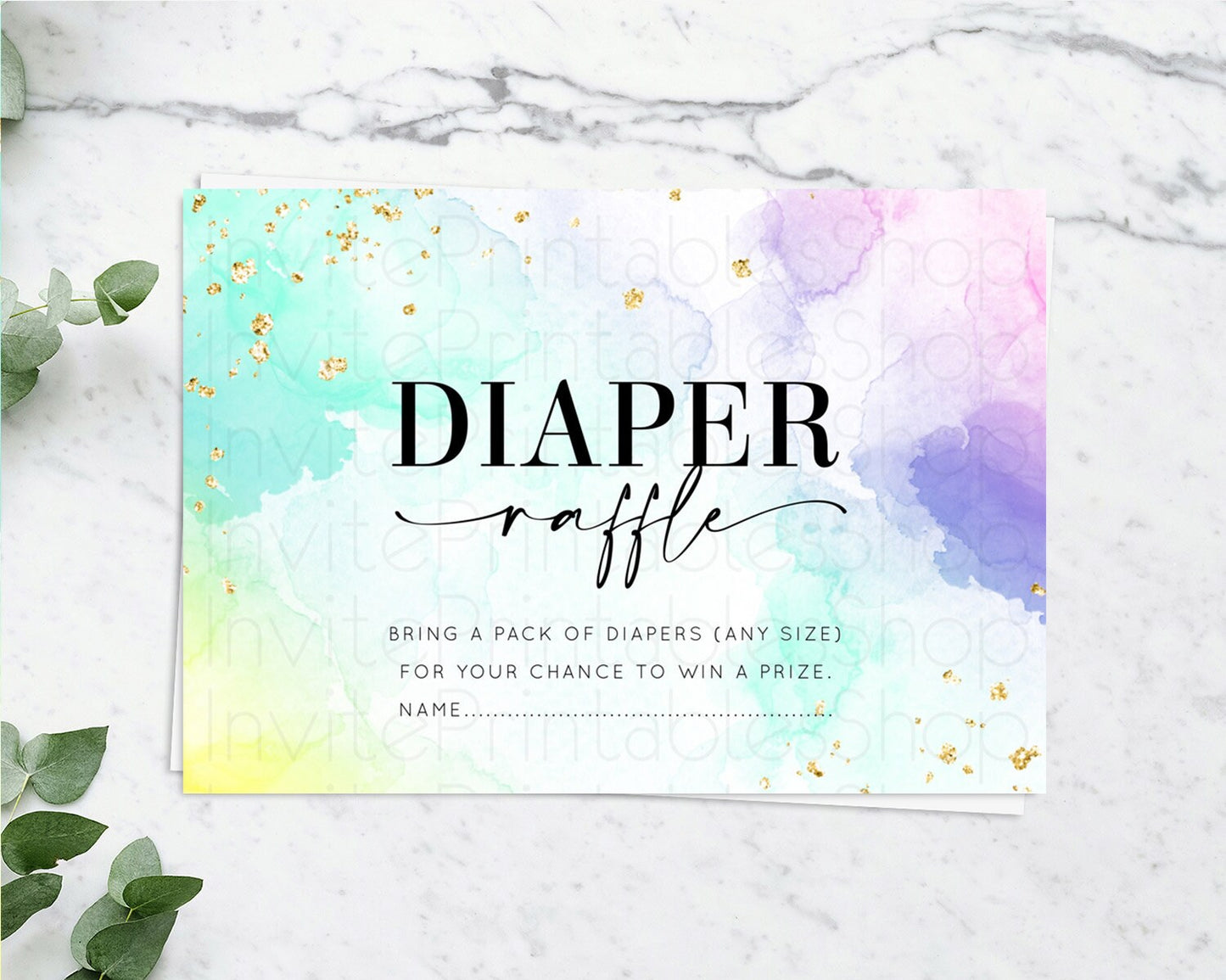 Pastel Diaper Raffle Card Pastel Rainbow Diaper Raffle Insert Colorful Ombre Watercolor Diaper Ticket Confetti Glitter Raffle Game D10157