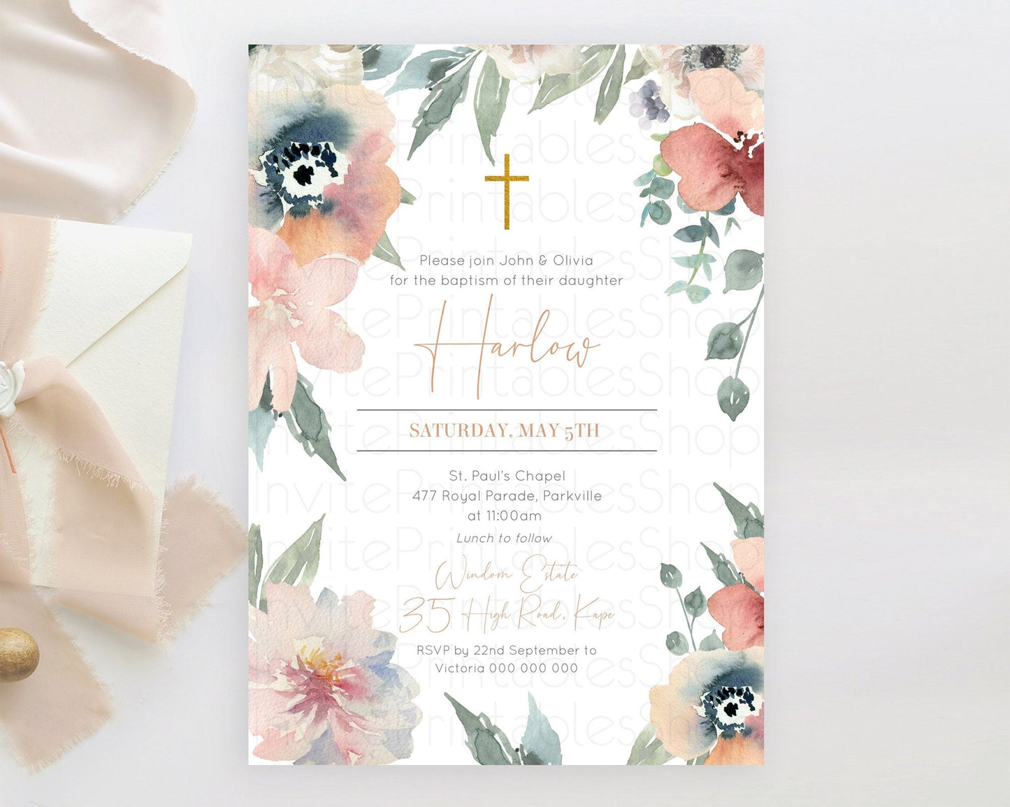 Secret Garden Baptism Invitation Wildflower Baptism Birthday Invite Pastel Flowers Christening Invite Enchanted Garden Boho Floral D10787