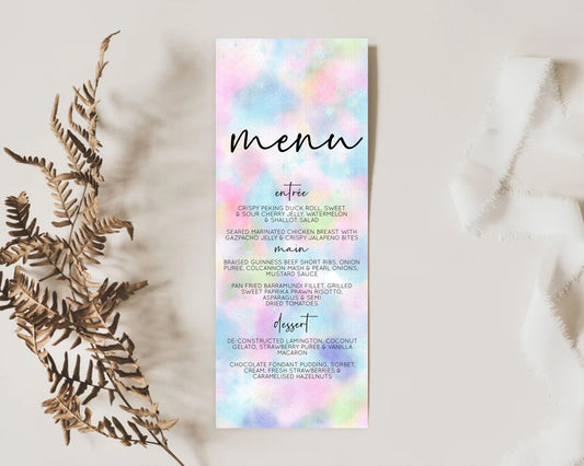 Editable Pastel Menu Pastel Rainbow Menu Template Colorful Pastel Table Deco