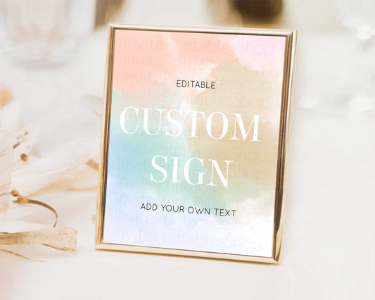 Editable Pastel Sign Ombre Table Sign Decor Pastel Ombre Rainbow Watercolor