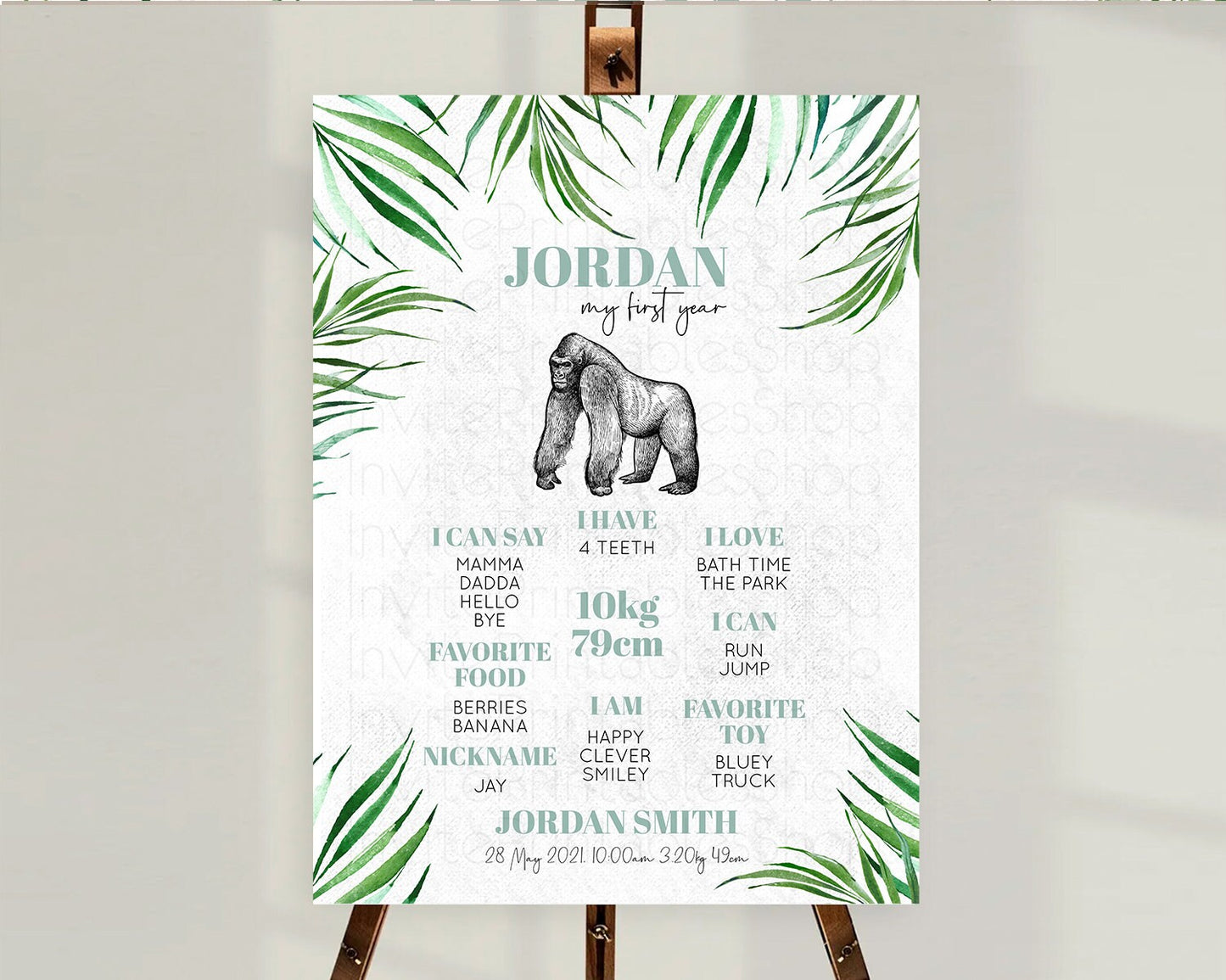 Gorilla First Birthday Milestone Board Gorilla Milestone Poster Gorilla Decor Safari Adventure Gorilla First Birthday Welcome Sign D10846