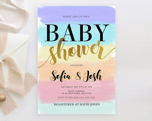 Editable Pastel Baby Shower Invitation Rainbow Baby Shower Invitation Colorf