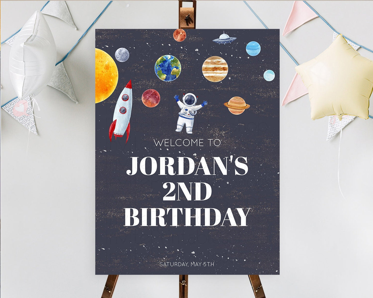 Space Birthday Welcome Sign Space Welcome Board First Trip Around the Sun Welcome Poster Planets Solar System ONE year Birthday Sign D10144