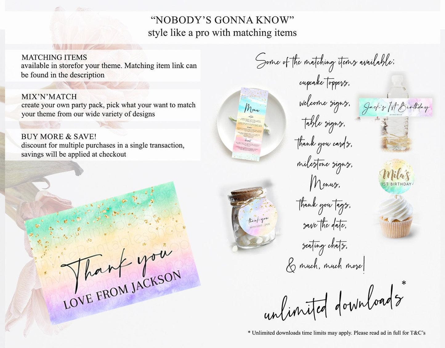 Pastel Thank You Rainbow Thank You Card Colorful Pastel Birthday Thank You Card Confetti Watercolor Pastel Teacher Thank You Cards D10481