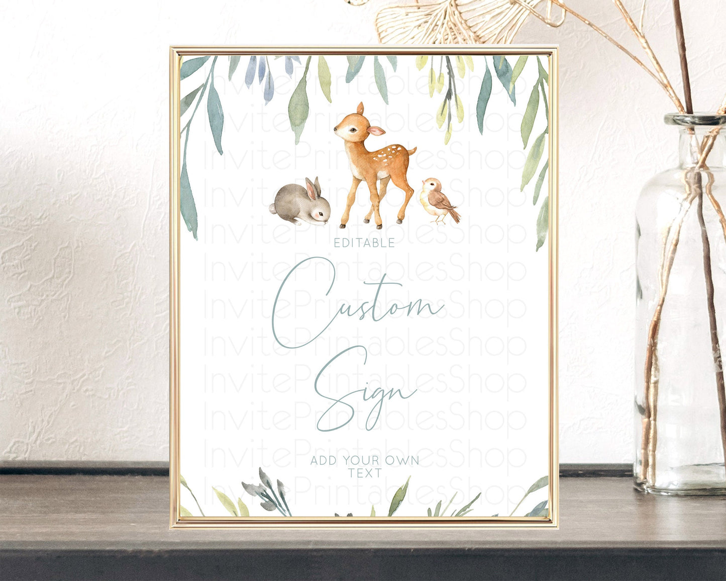 Editable Fawn Deer Sign Pastel Floral Deer Table Sign Decor Enchanted Forest