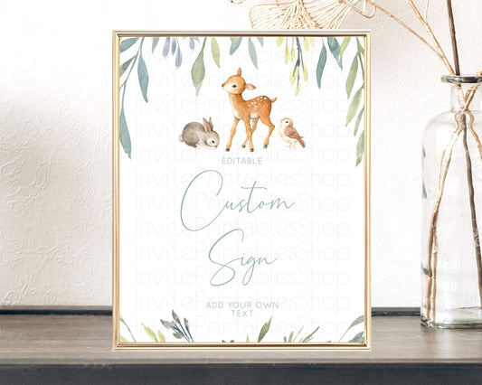 Editable Fawn Deer Sign Pastel Floral Deer Table Sign Decor Enchanted Forest