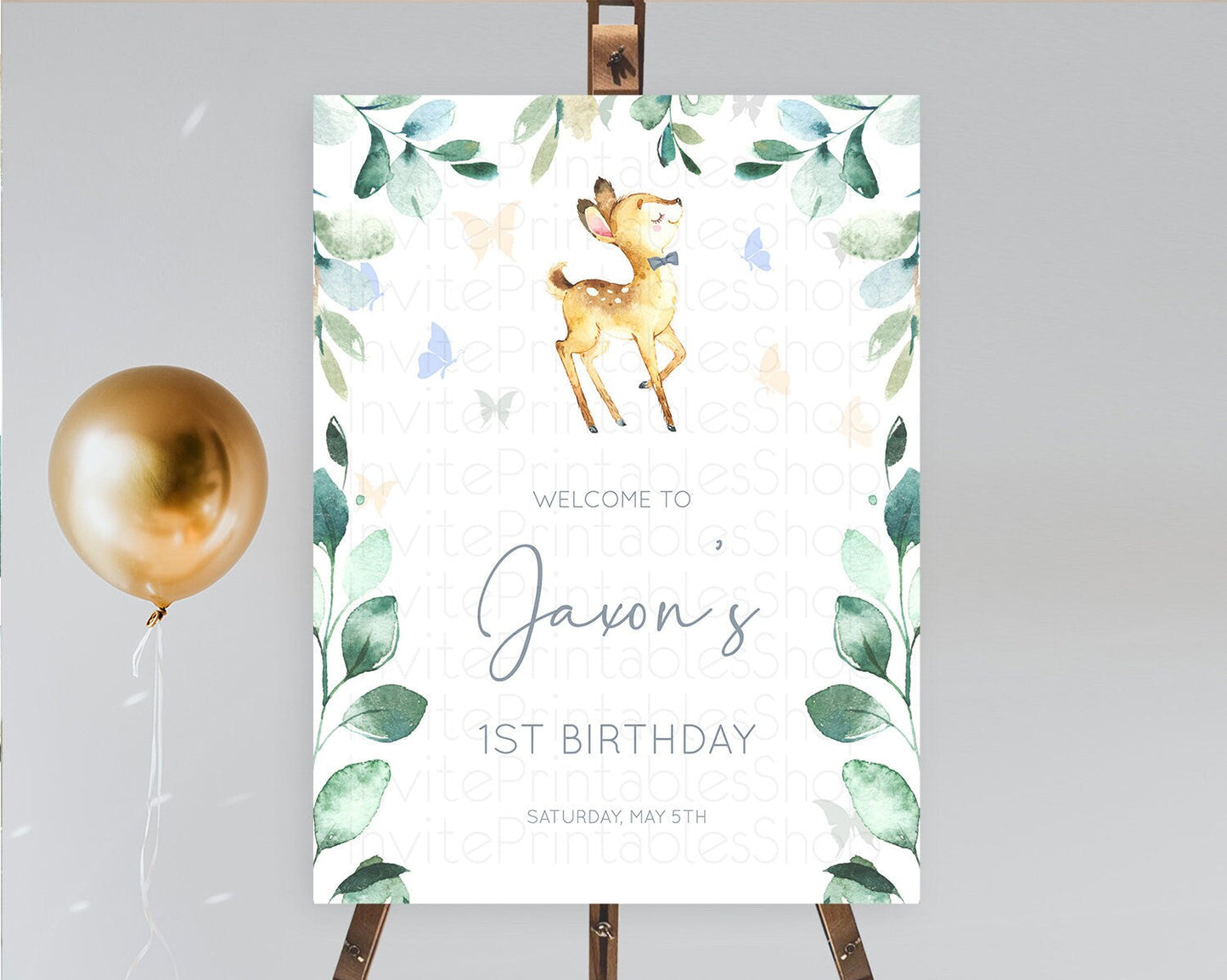Fawn Welcome Sign Deer Welcome Board Floral Deer Welcome Poster Enchanted Forest Butterfly Pastel Floral First Birthday Welcome Sign D10767