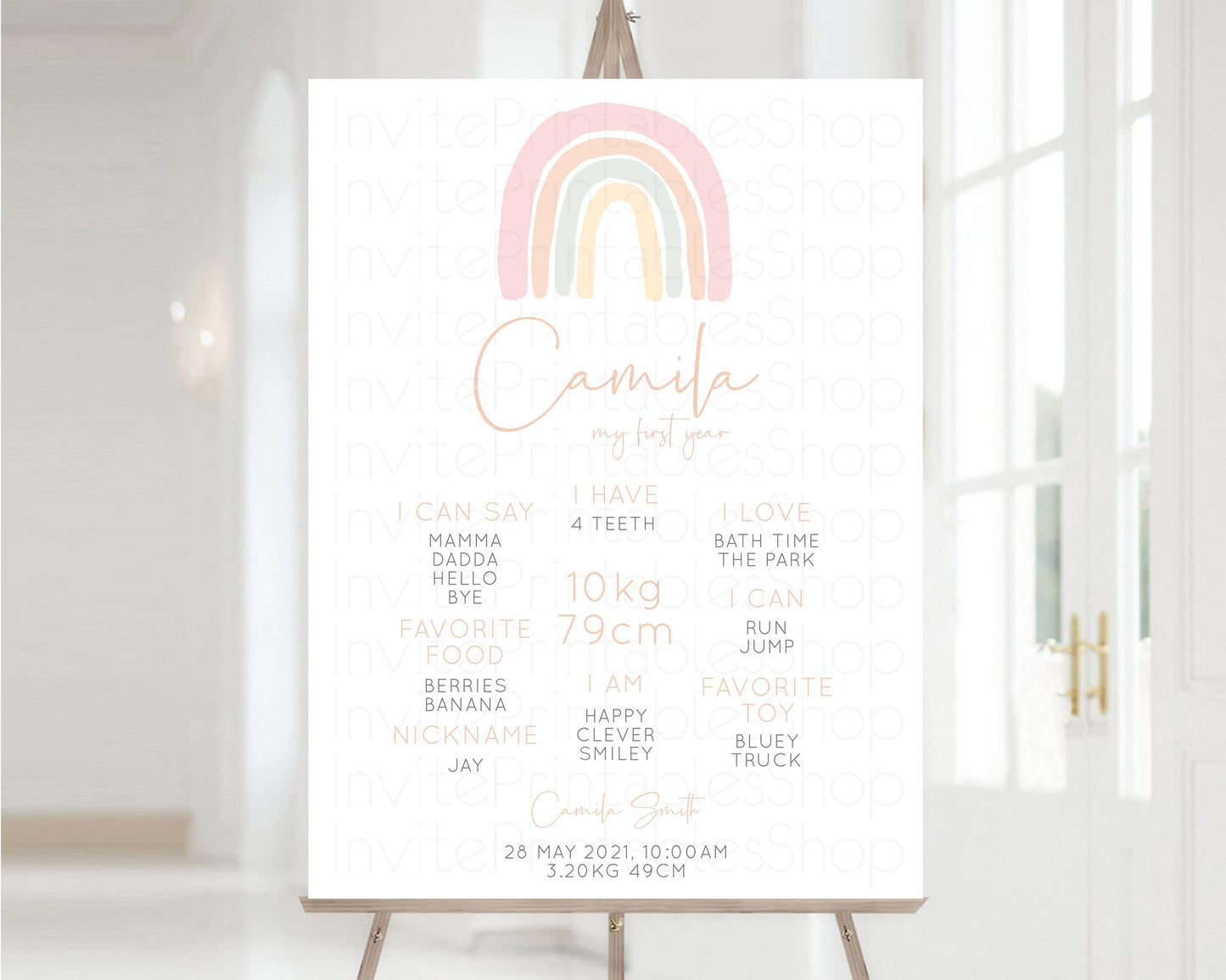 Pastel Rainbow 1st Birthday Milestone Board Boho Rainbow Milestone Poster Watercolor Rainbow One Year Poster Pastel Colors Baby 1st Year 14