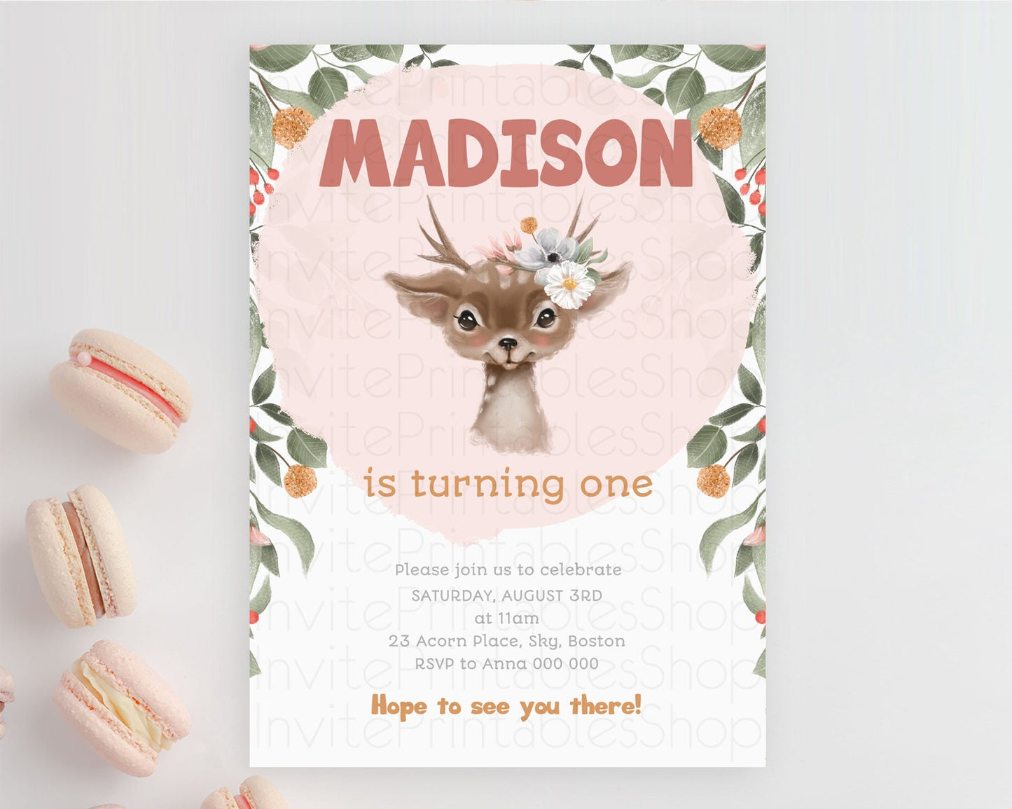 Fawn Birthday Invitation Deer Birthday Invitation Enchanted Forest Party Butterfly Pastel Flowers Whimsical 2nd 1st First Birthday D10656