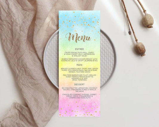 Editable Pastel Menu Pastel Rainbow Menu Template Colorful Pastel Table Deco