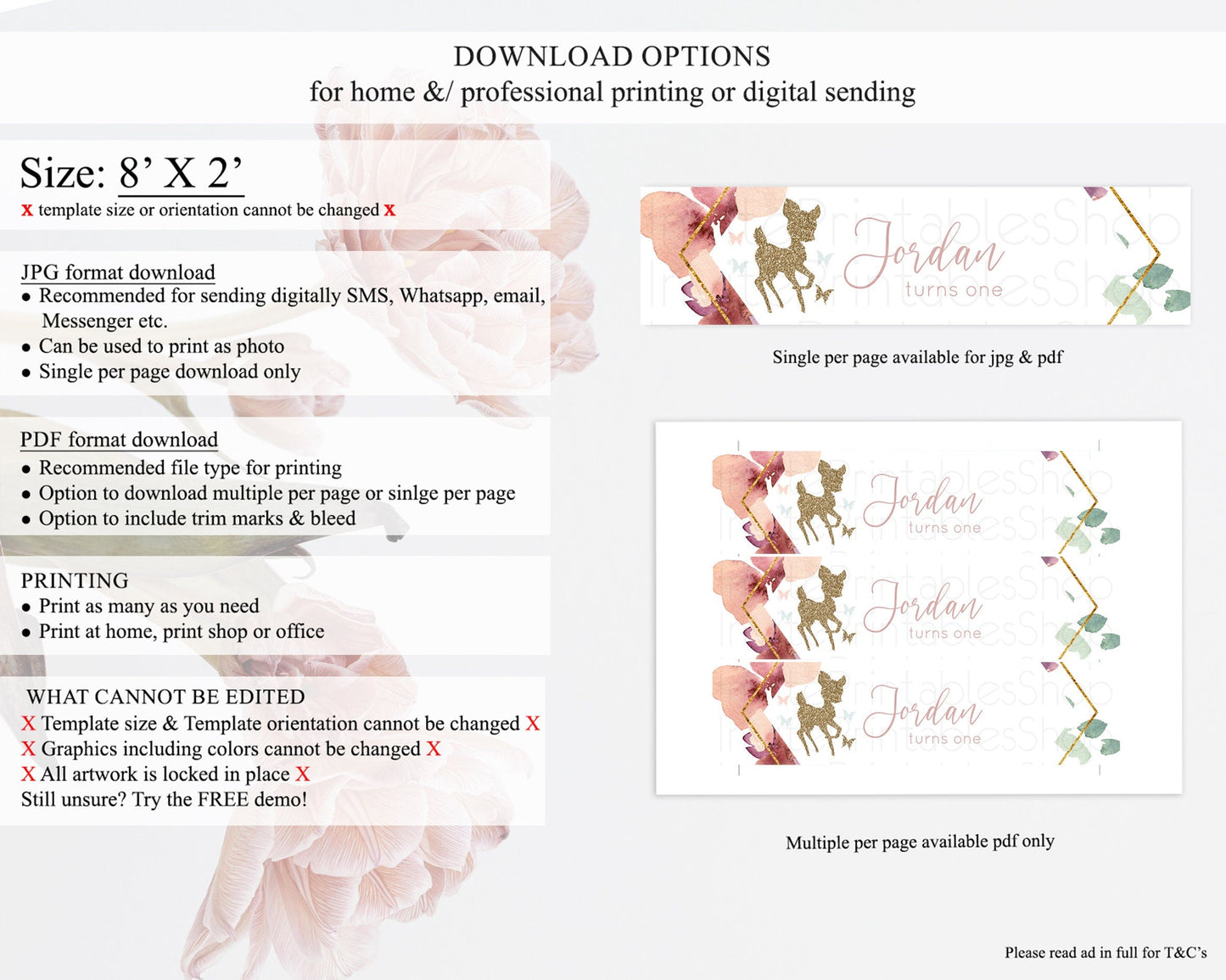 Fawn Deer Water Label Template Pastel Floral Deer Enchanted Forest Butterfly Party Decor Birthday Baptism Baby Shower Bridal Shower D10459