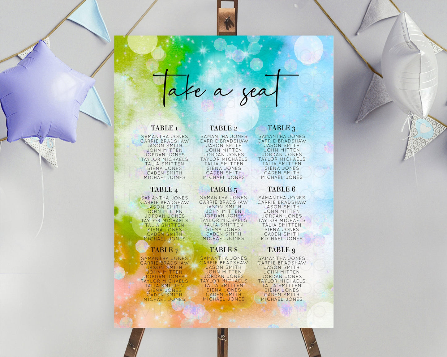 Rainbow Seating Chart Pastel Seating Chart Iridescent Sprinkles Colorful Pastel Watercolor Seating Sign Ombre Pastel Take A Seat D10692