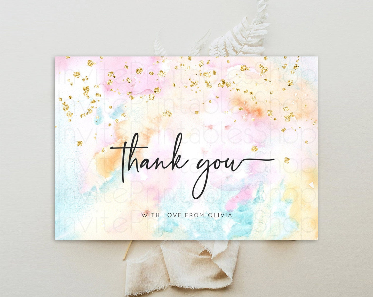 Pastel Thank You Rainbow Thank You Card Colorful Pastel Birthday Thank You Card Confetti Watercolor Pastel Teacher Thank You Cards D10548